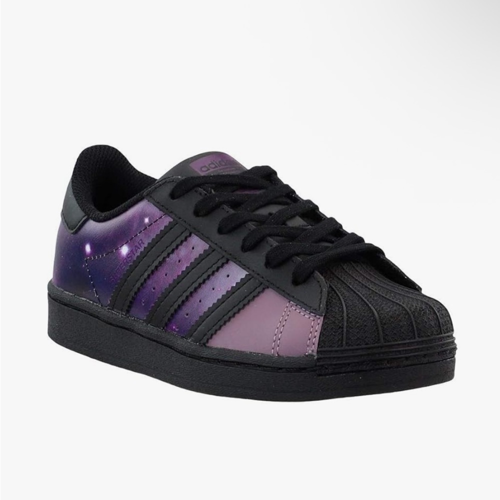 Adidas Kids Superstar Galactic Cosmic Black Purple Space Sneakers Size 11